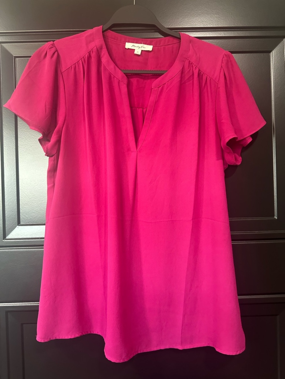 Pink Short-Sleeve Split-Neck Women's Blouse